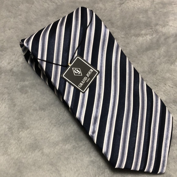 GRAND JOUR Paris Blue and Gray Striped Tie - Picture 7 of 7